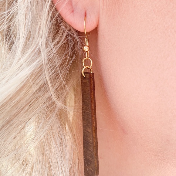 Wood Dangle Earrings - Picture 2 of 5